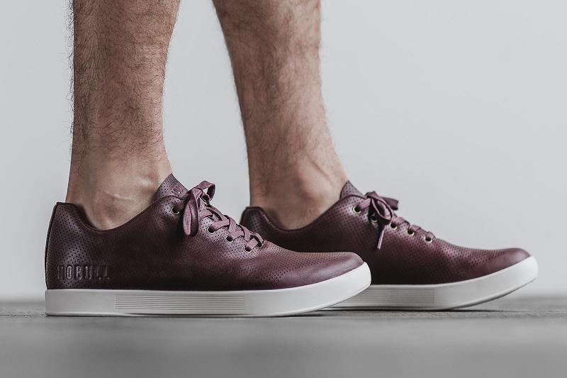 Burgundy Nobull Burgundy Leather Men's Trainers | CA K1410O